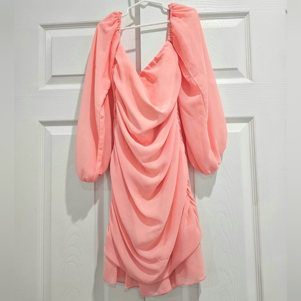 Elegant Pink Draped Women's Dress Off The Shoulder